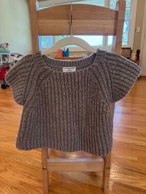 Taupe Ribbed Short-Sleeve Crew Sweater